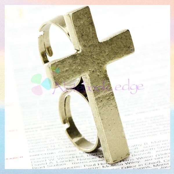 NEW Adjustable Easter JESUS Prayer Cross Two Double Finger Ring