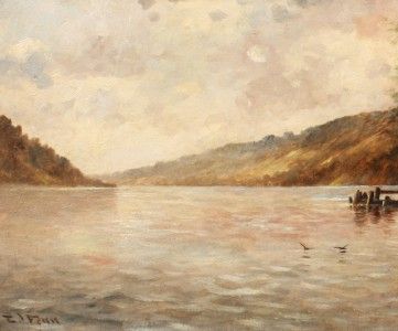 Antique American Hudson River School Panoramic Lake George Listed Oil