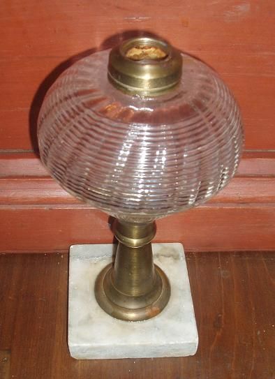 Antique Sandwich Blown Glass Fluid Lamp Whale Oil Early Lighting Brass