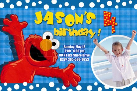 Elmo Sesame Street Birthday Party Invitation Photo 1st Custom Invites