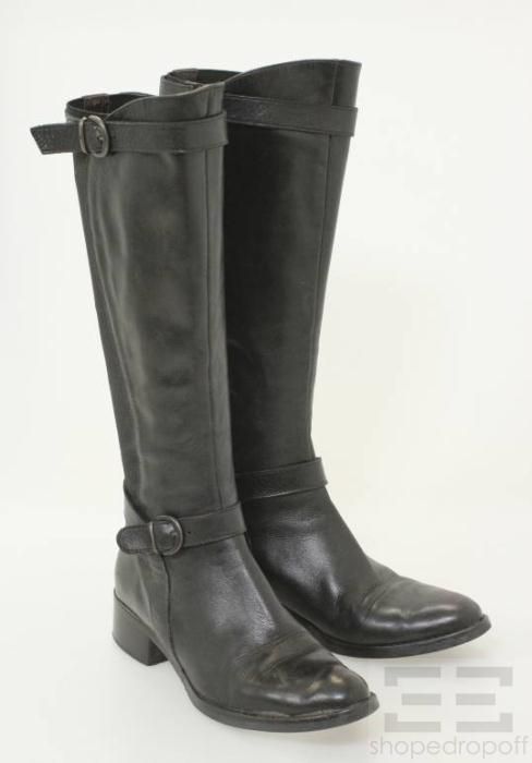 Fabio Rusconi by Pegaso Black Leather Nylon Knee High Boots Size 38 5