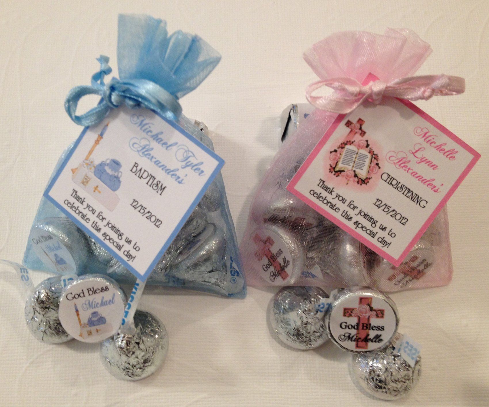 Personalized Christening Baptism Favor Kits Organza Bags Kiss Labels