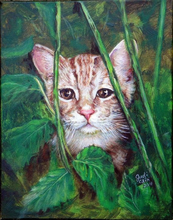 Feral Kitty Acrylic Painting Judi Cain Vibrant Tiger Tabby Kitten Cat