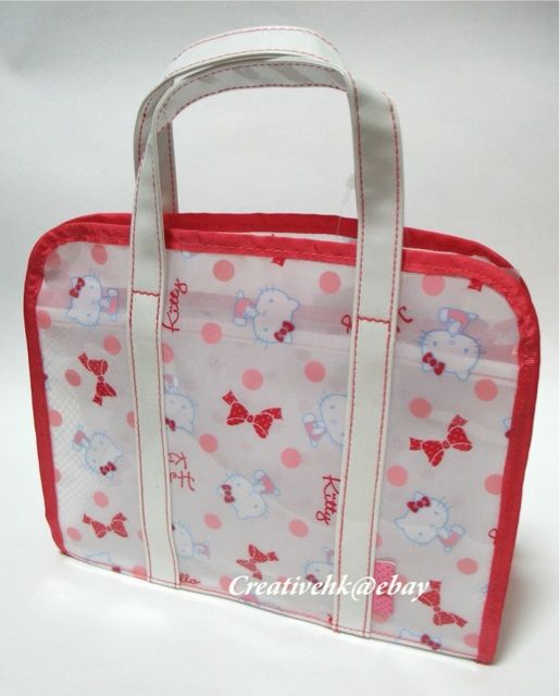  Original Hello Kitty Plastic Red Handbag Hand Bag + Zip Folder NEW