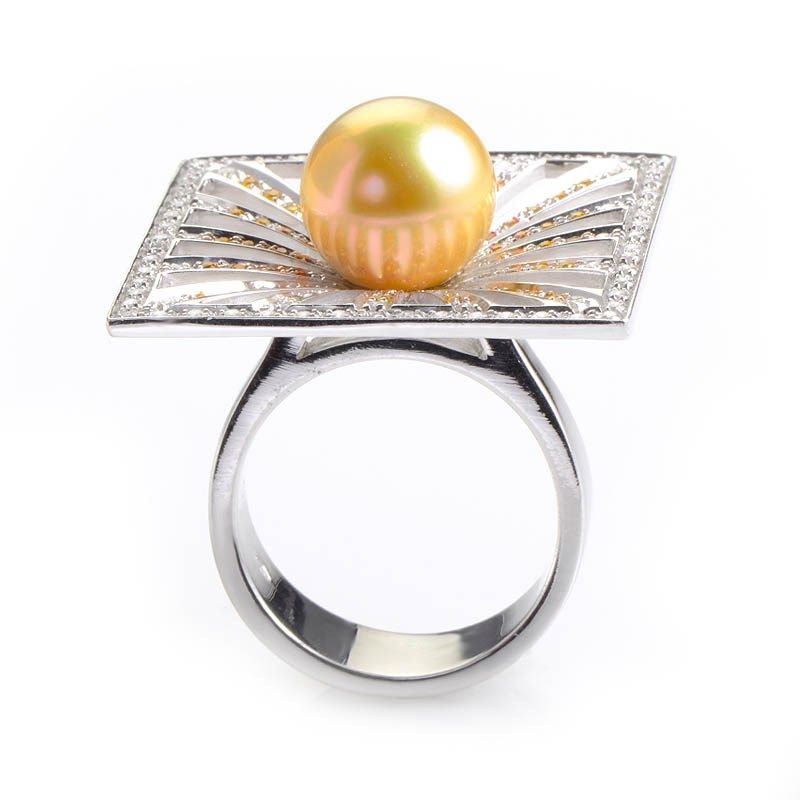 Staurino Fratelli 18K White Gold Diamond Pearl Ring