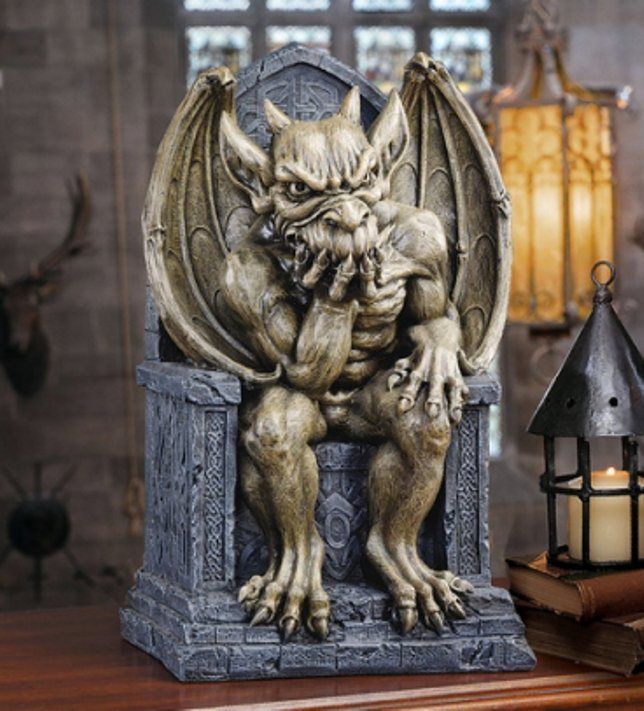 Gothic King of the Gargoyles on Throne Statue. Medieval Display Prop
