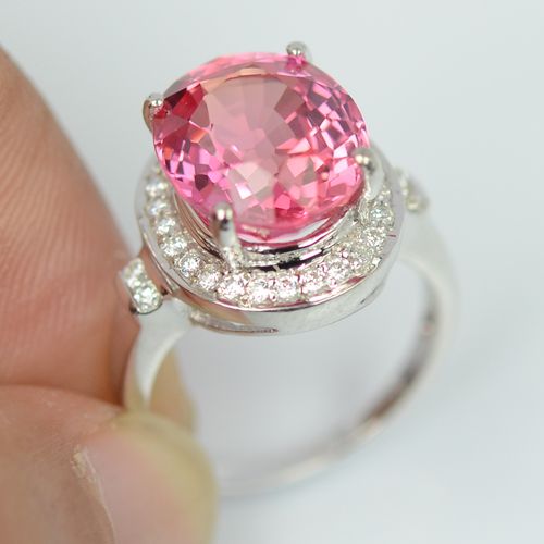 Padparadscha Sapphire White Sapp Sterling Silver 925 Ring Size 6 25 US