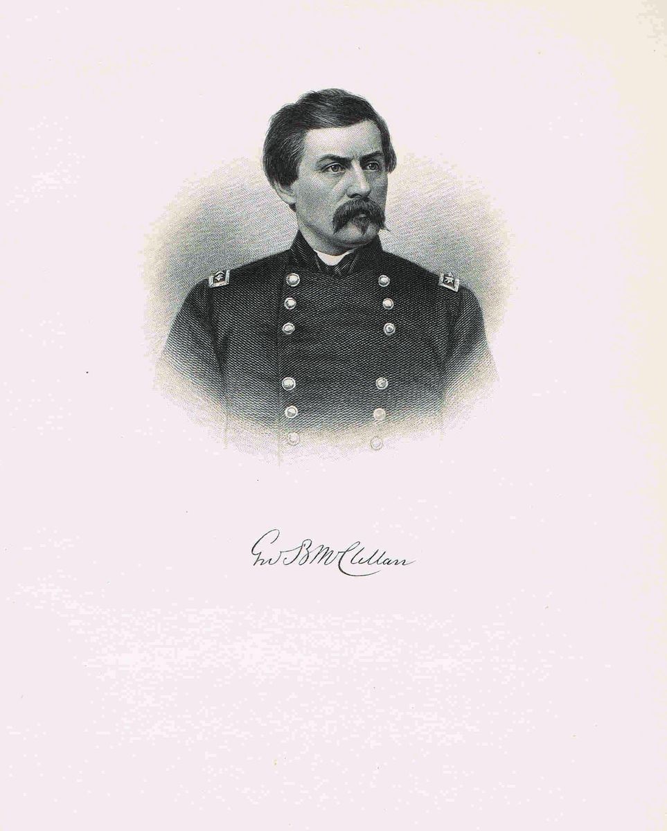 Civil War General George B McClellan Steel Engraved Print