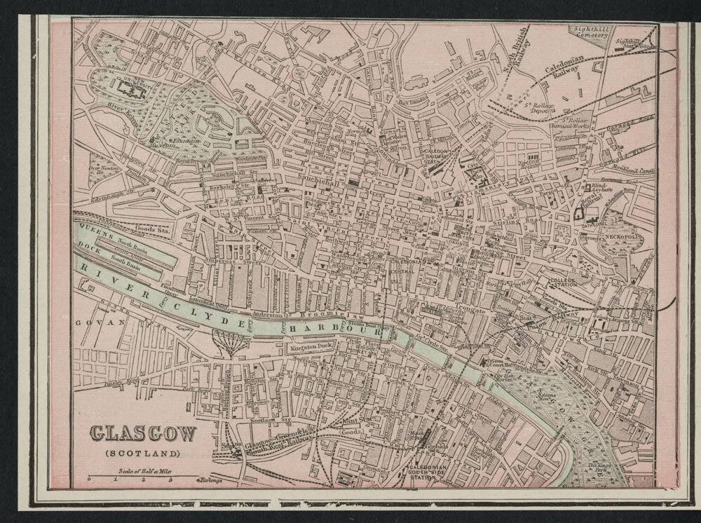 Glasgow Scotland Street Map Plan Authentic 1899 Detailed But Small