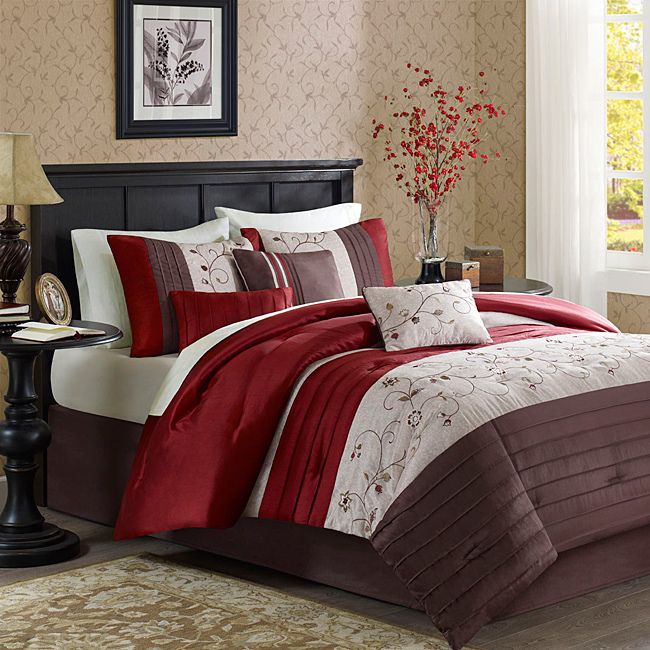 Beautiful Rich Elegant Red Gold Comforter Set 7 PC King Queen Sizes