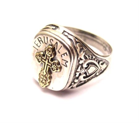 Silver Ring with Gold Cross from Jerusalem