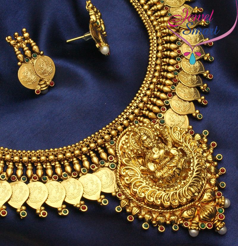 Gold Plated Antique Necklace Temple Jewellery Indian Earrings Red