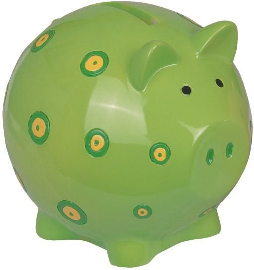 Cute Green Piggy Bank with Spots Design Collection Decoration
