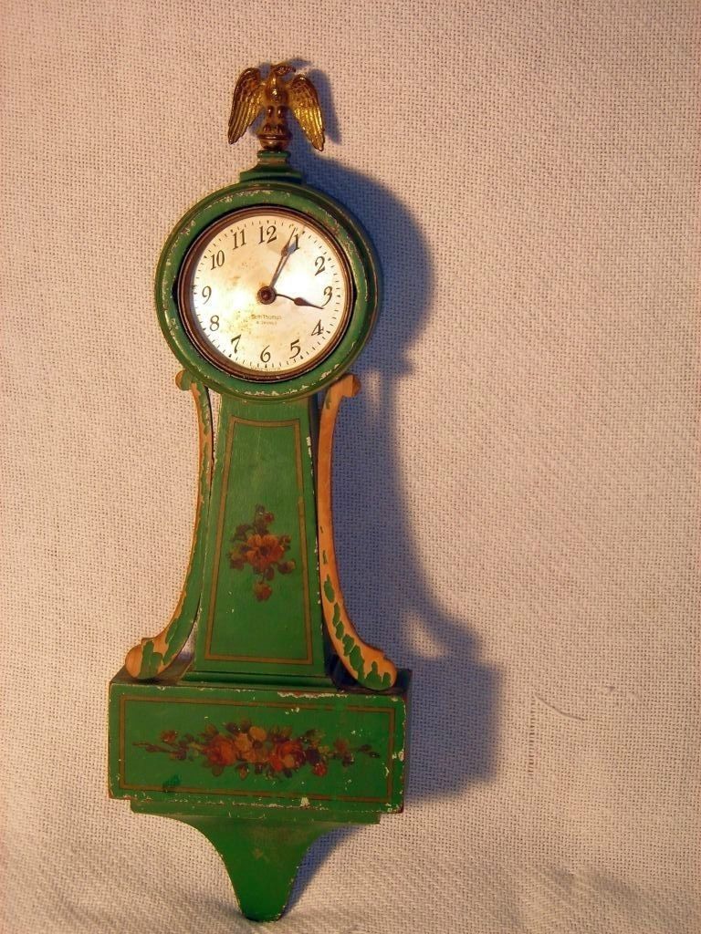Vintage Antique Seth Thomas Grenville 4 Jewel Banjo Wall Clock Green