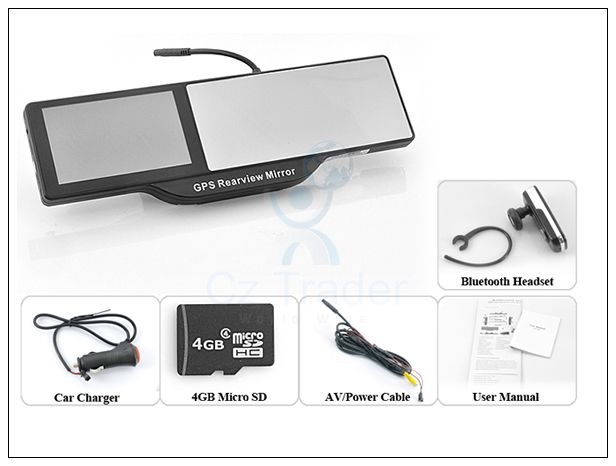 Bluetooth Rearview Mirror with Built in GPS Navigation
