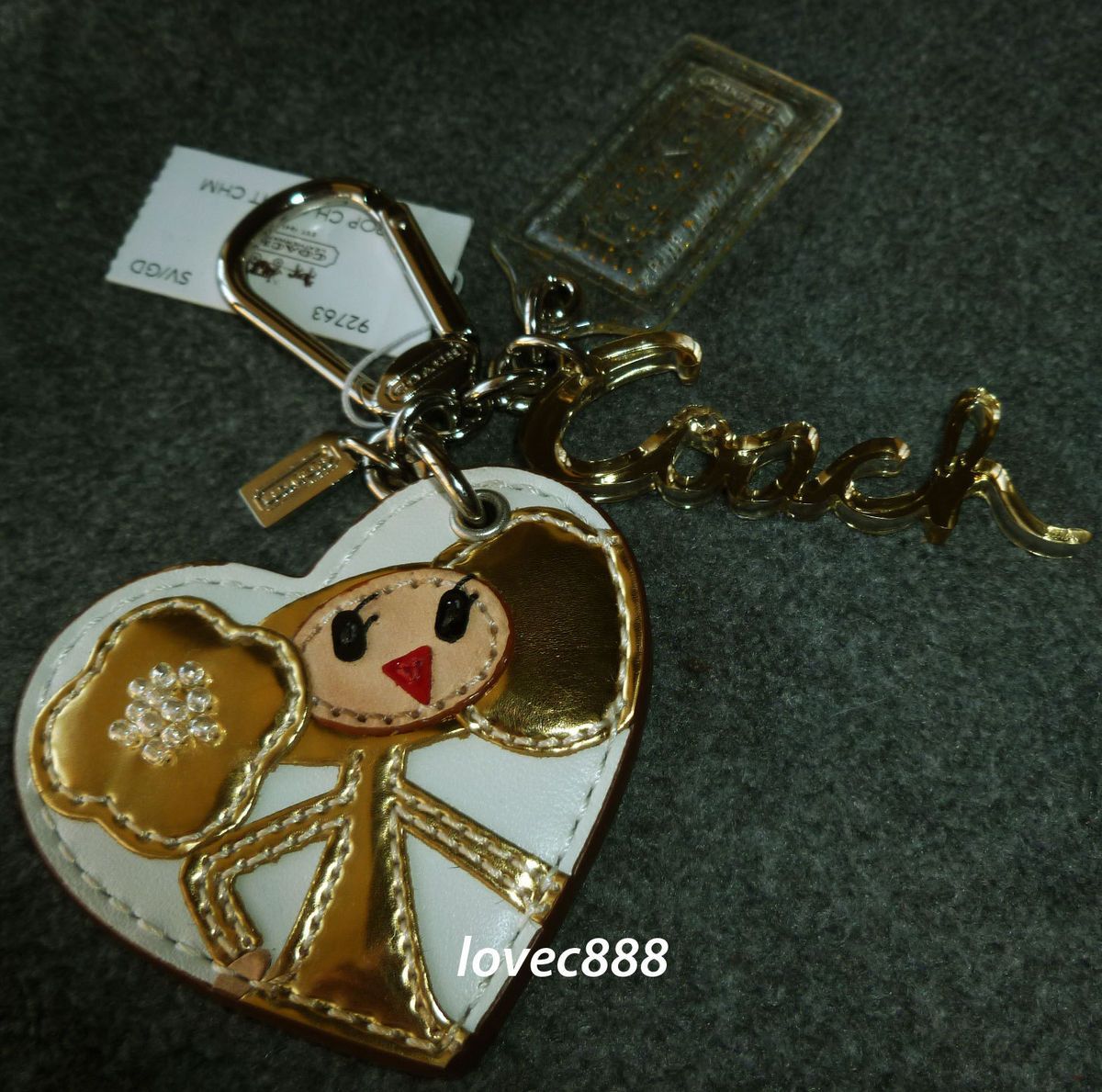Coach Poppy Chan Goldy Heart Charm Key Fob Key Chain
