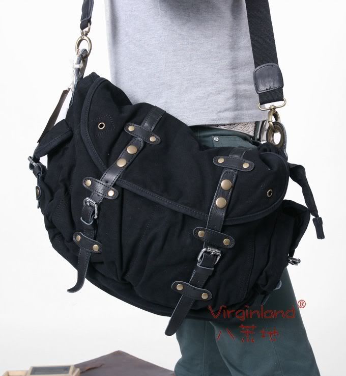 Mens Fashion Canvas Shoulder Tote Bag Messenger Black