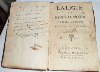 1723 La Ligue Ou Henry Le Grand Poeme Epique Par Mr de Voltaire