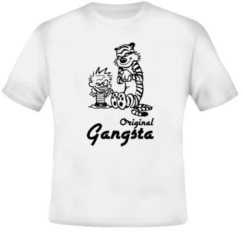 Calvin Hobbes Original Gangsta Cartoon White T Shirt