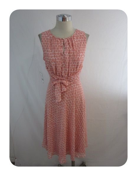 New Jessica Howard Berry Pink Polka Dot Tie Waist Chiffon Dress 12P $