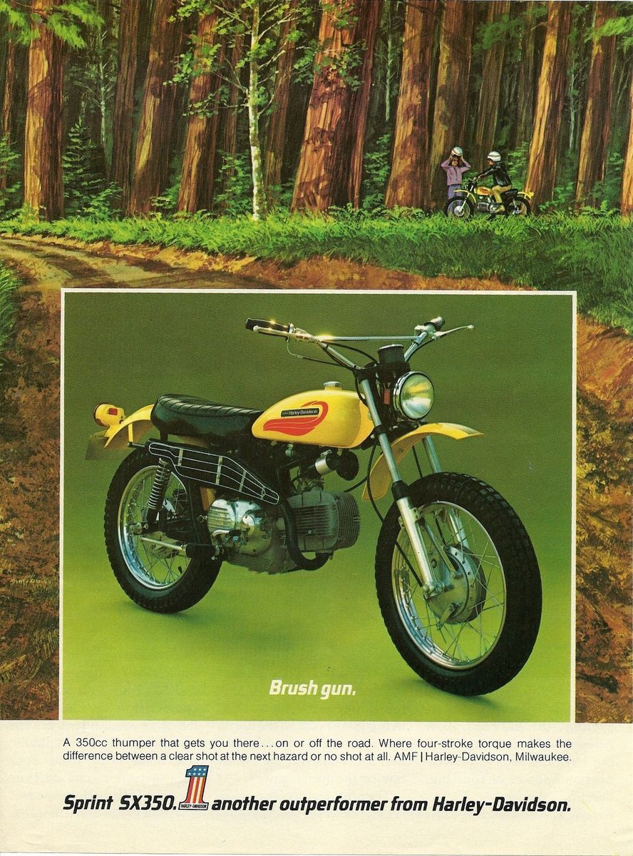 1972 Print Ad Harley Davidson Motorcycle Spring SX350 Brush Gun