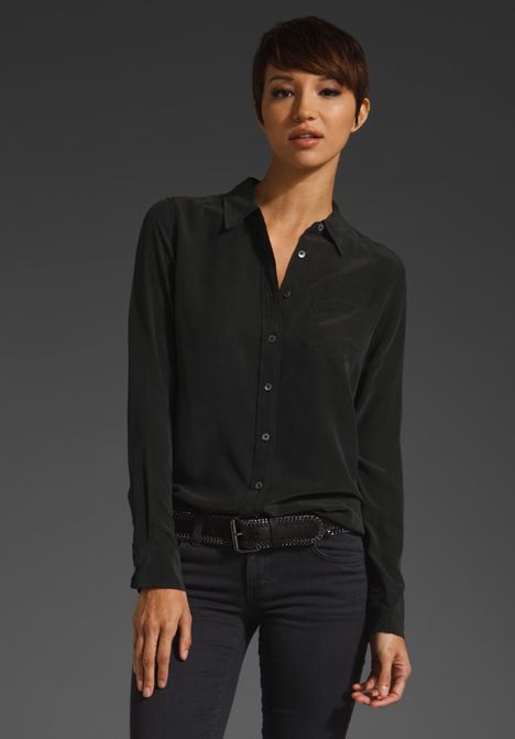 New Equipment Brett Washed Silk Blouse Shirt Black XS s M 0 2 4 6 8 10