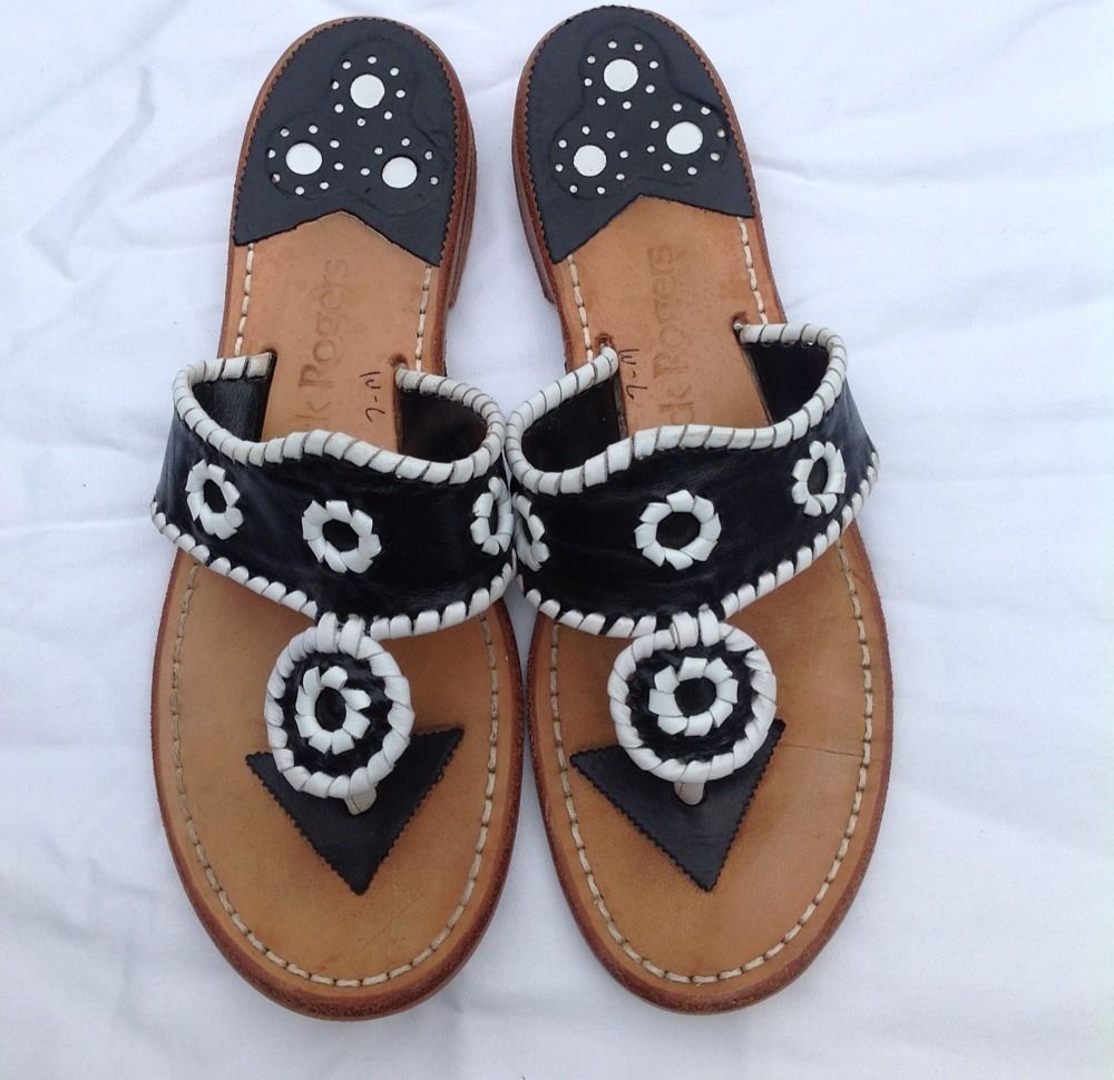 Jack Rogers Black Navajo Flats Sandals Shoes 7 M