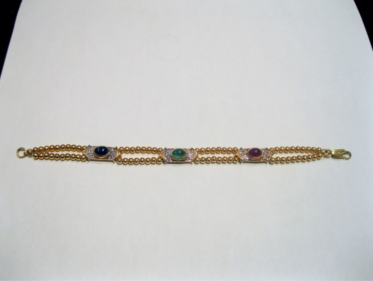  Sapphire Emerald Ruby Diamond 18K Gold Bracelet Gregory James