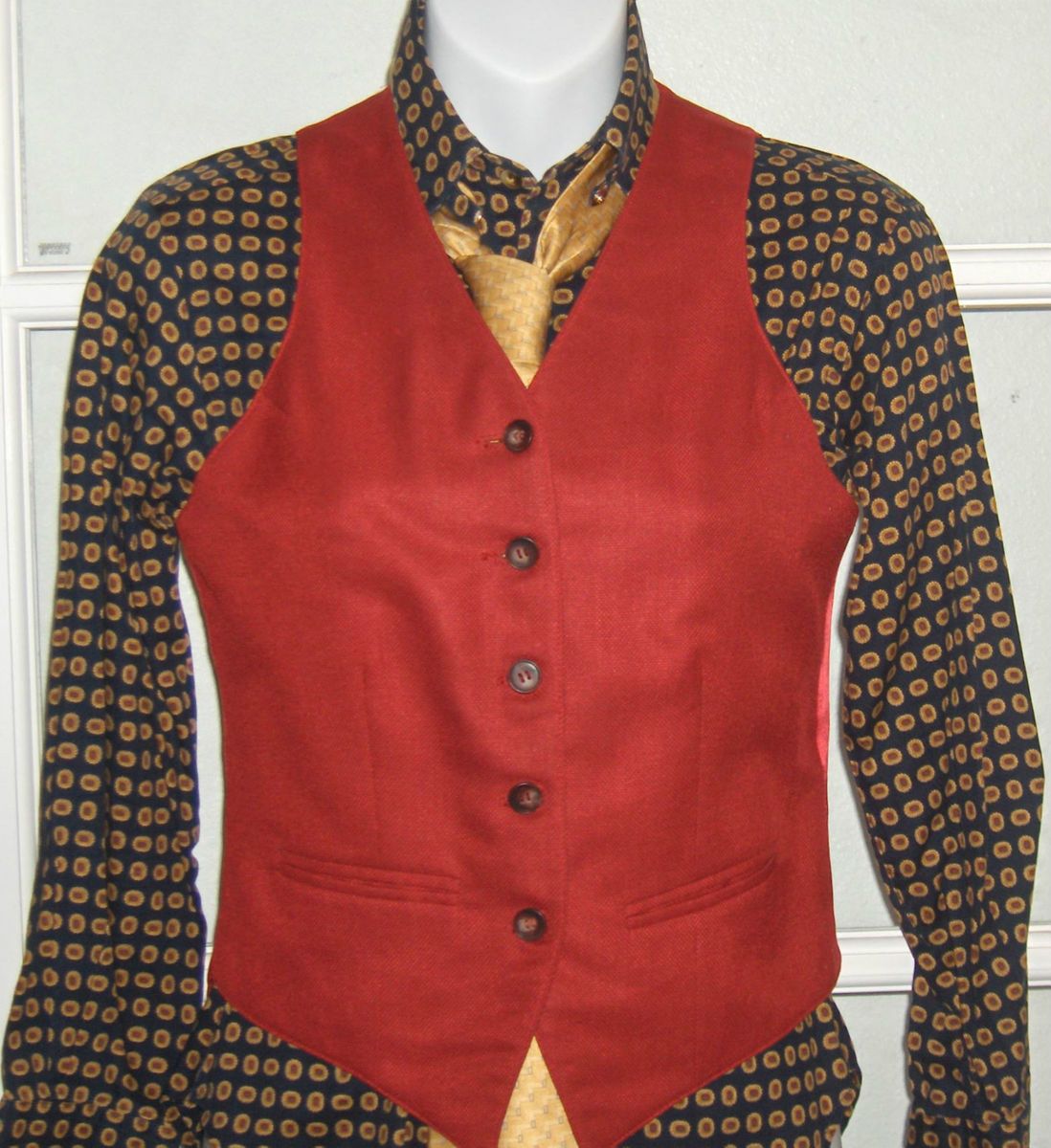 Custom Made Carl Meyers Long Sleeved Shirt Red Saddleseat Vest Gold