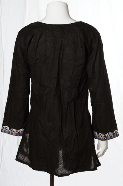 Jasmin New Black Embroidered Sheer Light Tunic Top Kurti Style Shirt