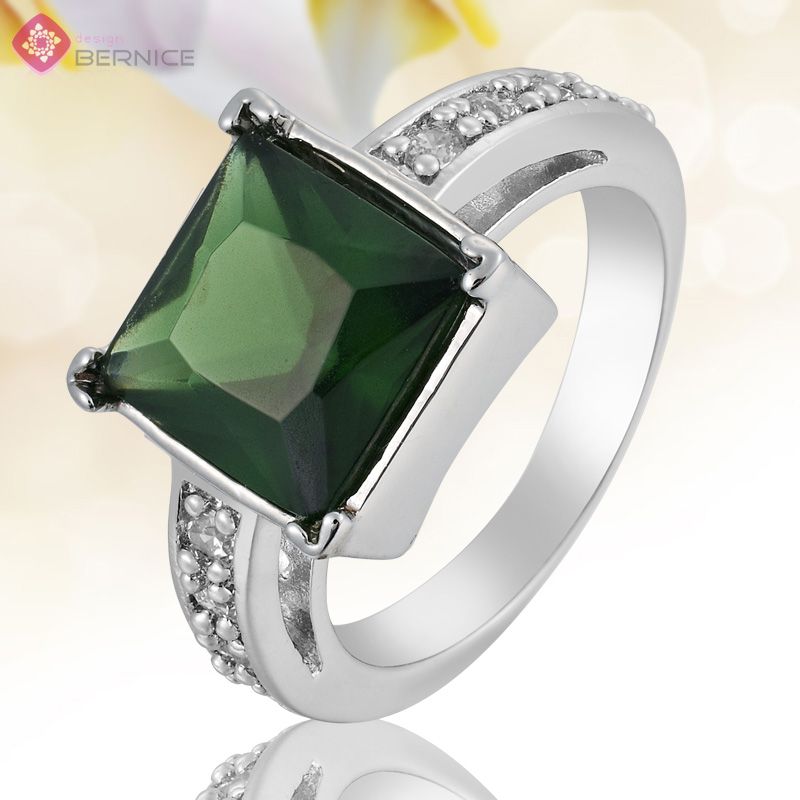  Jewelry Square Cut Green Emerald White Gold GP Jewelry Ring 7 O