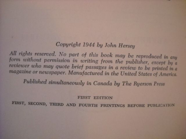1944 John Hersey Bell for Adano Pulitzer World War Two  