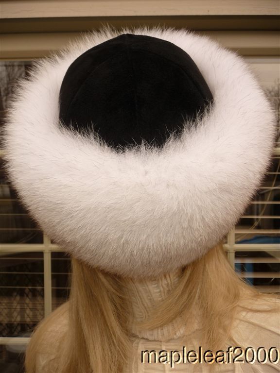 Plush Norwegian Fox Fur Black Suede Hat New  