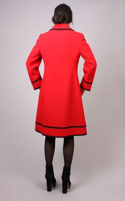 Vtg 60s Military Scarlet Black Princess Mod Wool Russian Maxi Dress Jackt Coat  
