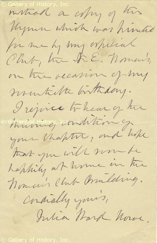 Julia Ward Howe Autograph Letter Signed 01 09 1896  