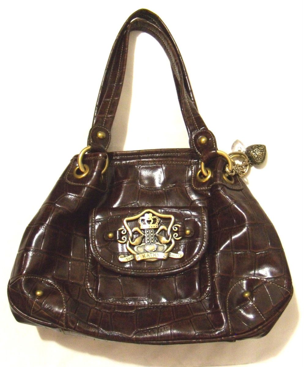 Kathy Van Zeeland Brown Croc Faux Leather Shoulder Handbag Satchel