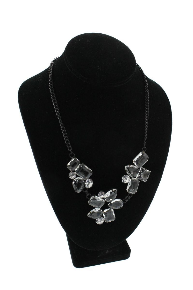 Kenneth Jay Lane NEW Black Chain Crystal Cluster Necklace One Size