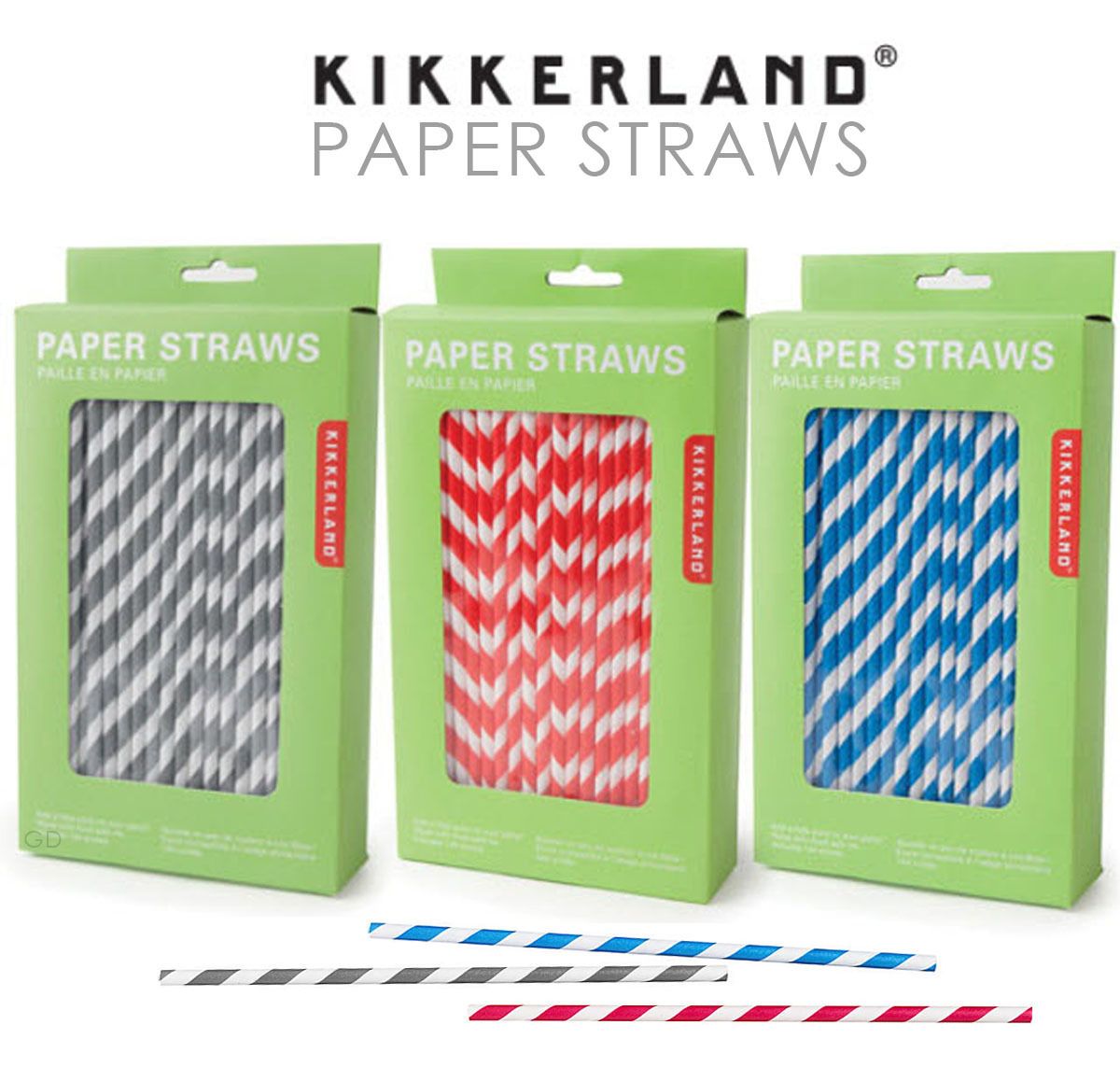 Kikkerland Design Paper Drinking Straws Box 144 Blue Stripes