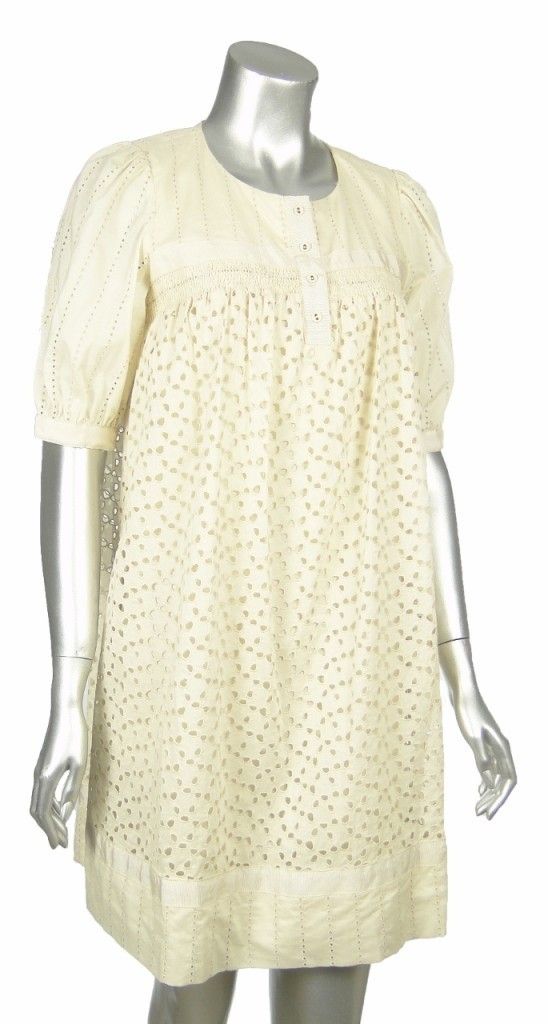 Laundry By Design Women Cotton Parchment Beige Eyelet Short Mini Shirt