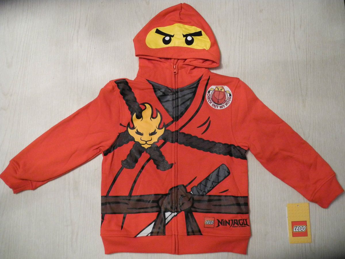 New Lego Ninjago Kai Boys Hoodie Sweatshirt Sz 7 Costume Red Ninja