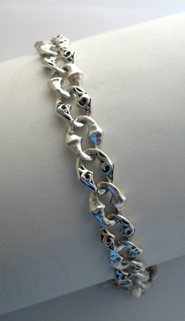 Lois Hill 925 Silver Unisex Oval Cutout Chain Bracelet