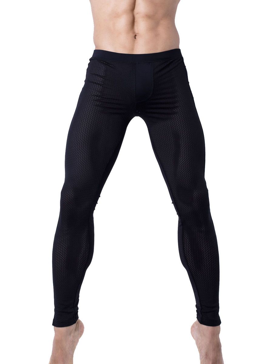 Sexy Thermal Underwear Pants Long John Mesh Black 4020 Large L