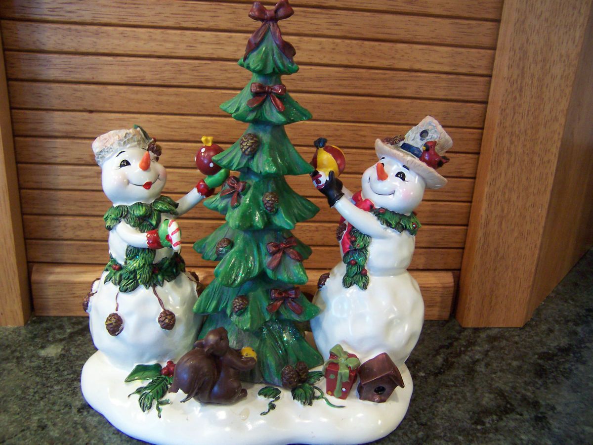 Home Interiors Trimming The Tree Snowman Couple Figurine