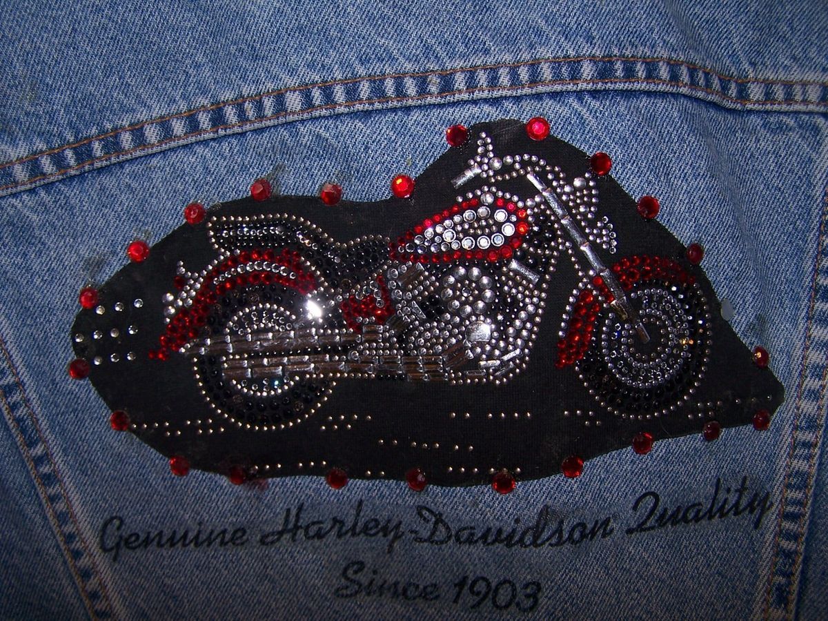 Levi Strauss Beaded Harley Davidson Jean Jacket Ladies Small S4180
