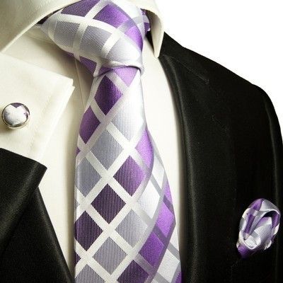 466CH Lavender Paul Malone Silk Necktie Set 100 Silk Hanky Cufflinks