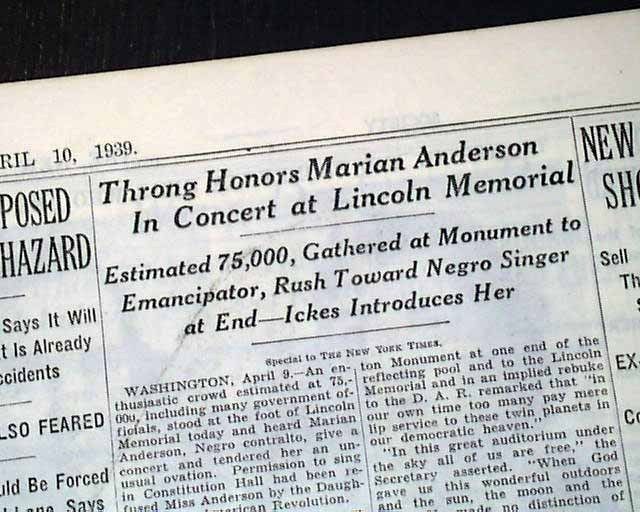 Marian Anderson African American Singer Lincoln Memorial Concert 1939