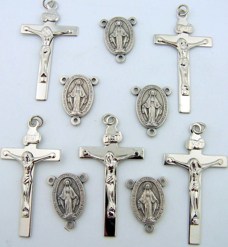 Silver P Mary Rosary Center Piece Part Cross Lot Of 10 Catholic Gift