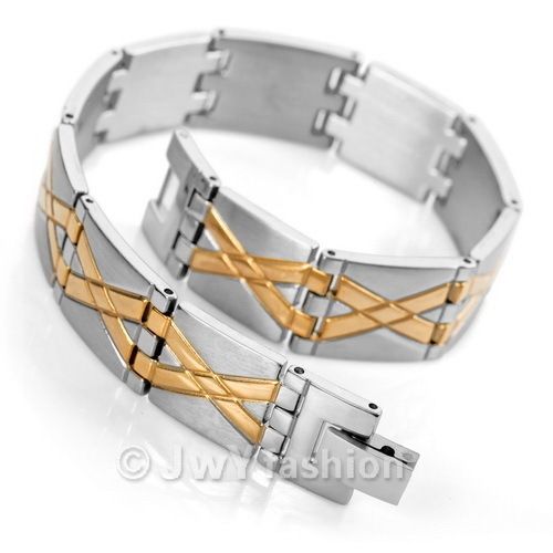 Mens Silver Gold Stainless Steel Bracelet Cuff Bangle VC780