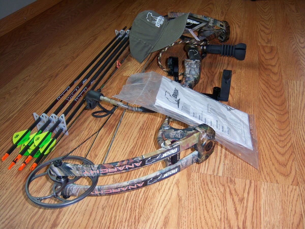 New Bear Anarchy Compound Bow RH 28 Draw 60lbs Hunt Ready Package