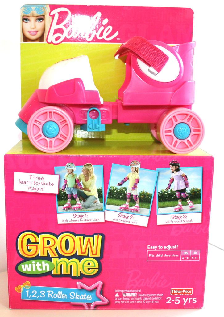 NEW FISHER PRICE GROW WITH ME BARBIE 1 2 3 ROLLER SKATES 2 5 YRS